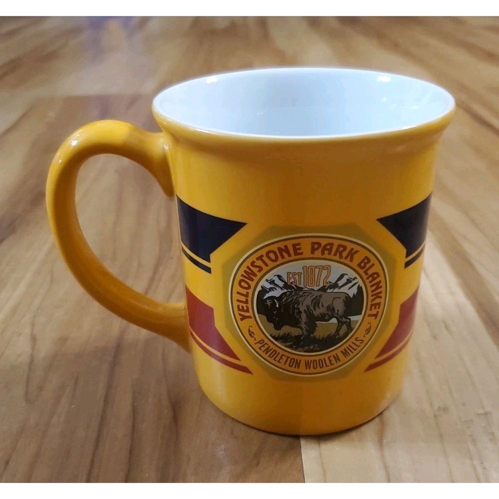 Pendleton Yellowstone Park Blanket Buffalo Coffee Mug Large Yellow Cup 18 oz
